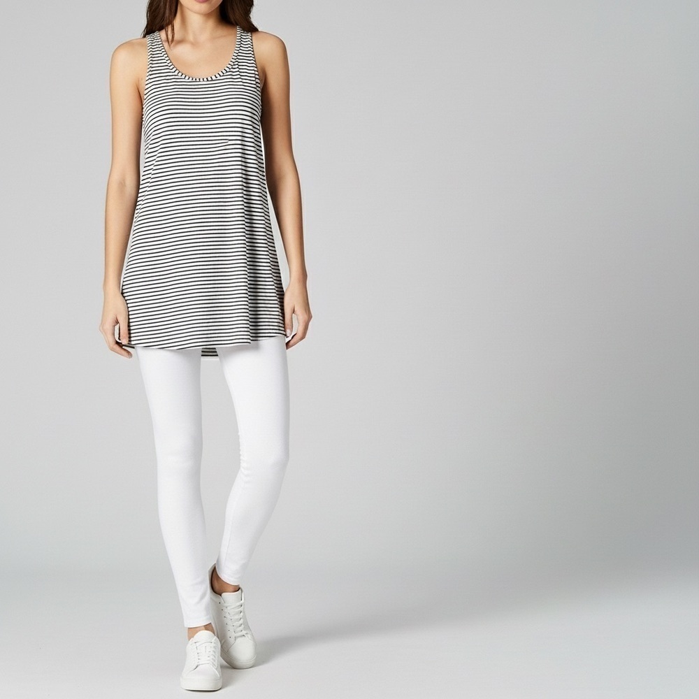 Atheleta Racerback Grey and White Striped Work Out Top Size M